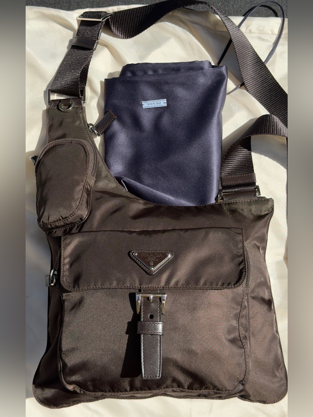 Certified ⭐️Vintage Y2K Prada Tessuto Brown Cargo Asymmetric Crossbody Bag
